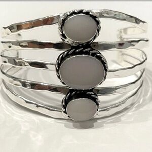 Mexico Sterling Silver Moonstone Southwest Style Cuff Bracelet size 7.5”